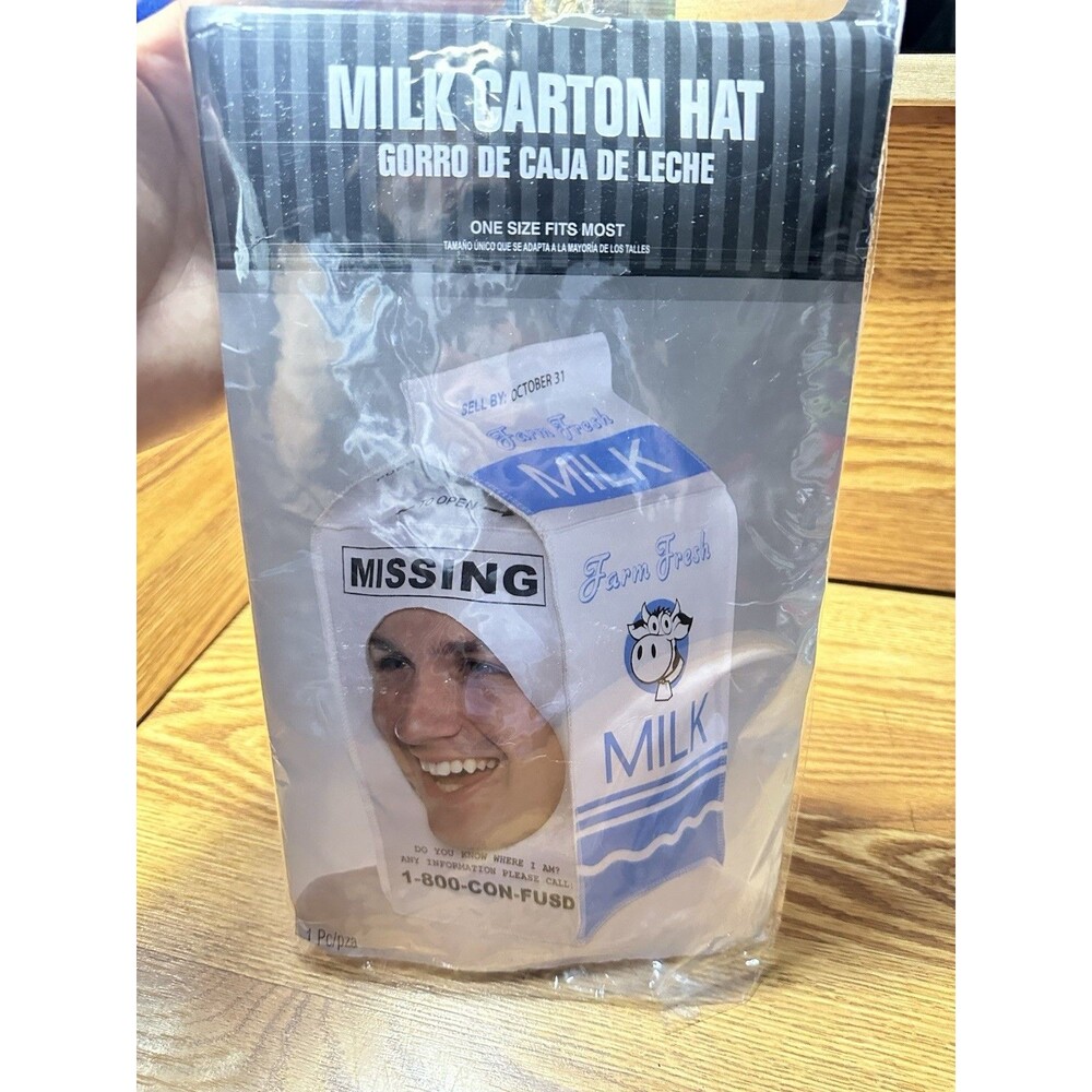 "Missing" Milk Carton Hat Halloween Costume Dress Up Cosplay New